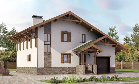 190-007-П Проект двухэтажного дома с мансардой и гаражом, просторный коттедж из кирпича Лабинск | Проекты домов от House Expert