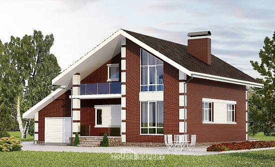 180-001-Л Проект двухэтажного дома мансардный этаж и гаражом, простой домик из бризолита Курганинск | Проекты домов от House Expert