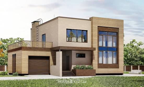 220-003-Л Проект двухэтажного дома и гаражом, просторный коттедж из арболита Анапа | Проекты домов от House Expert