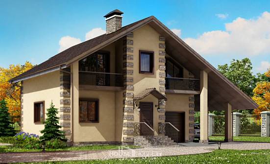 150-003-П Проект двухэтажного дома с мансардным этажом и гаражом, экономичный загородный дом из бризолита Абинск | Проекты домов от House Expert