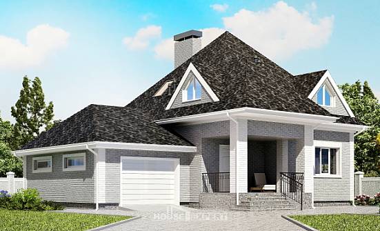 135-001-Л Проект двухэтажного дома с мансардой, гараж, экономичный домик из кирпича Анапа | Проекты домов от House Expert