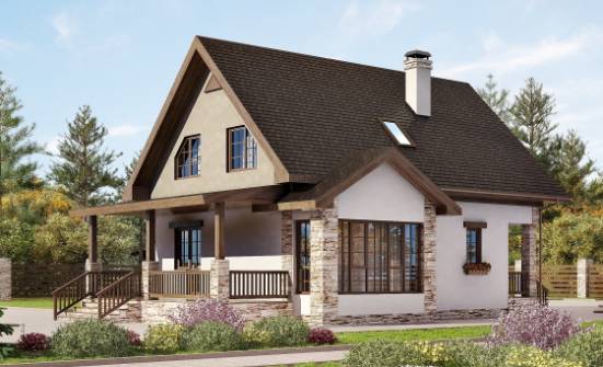 140-002-Л Проект двухэтажного дома мансардой, простой загородный дом из блока Новороссийск | Проекты домов от House Expert
