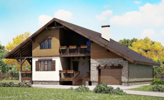 220-005-П Проект двухэтажного дома мансардой и гаражом, красивый домик из кирпича Тихорецк | Проекты домов от House Expert