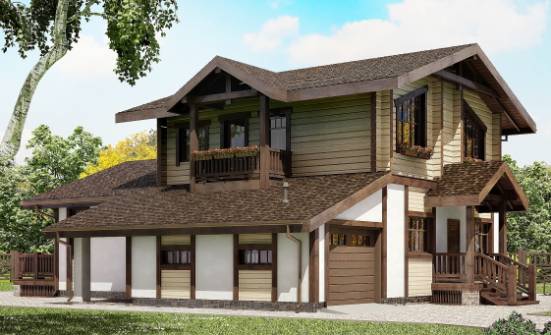 190-004-П Проект двухэтажного дома с мансардой, гараж, простой загородный дом из газосиликатных блоков из дерева Темрюк | Проекты домов от House Expert