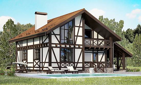 155-002-П Проект двухэтажного дома с мансардой, гараж, уютный коттедж из твинблока Горячий Ключ | Проекты домов от House Expert