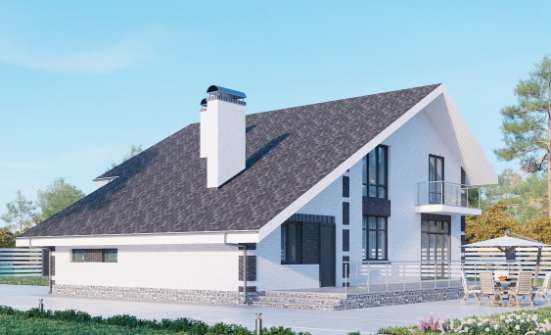 190-008-П Проект двухэтажного дома с мансардой, гараж, уютный дом из газосиликатных блоков Армавир | Проекты домов от House Expert