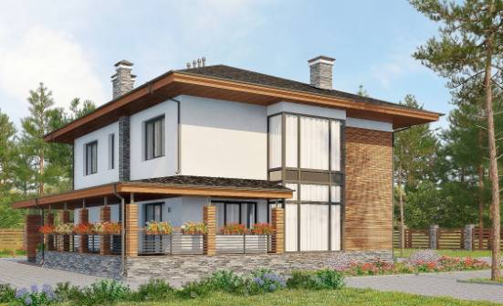 305-001-П Проект двухэтажного дома и гаражом, уютный домик из поризованных блоков Темрюк | Проекты домов от House Expert