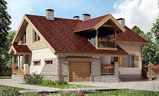 165-002-П Проект двухэтажного дома мансардой и гаражом, простой коттедж из твинблока Лабинск | Проекты домов от House Expert
