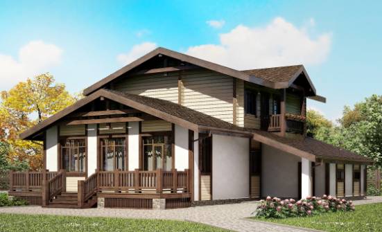 190-004-П Проект двухэтажного дома с мансардой, гараж, простой загородный дом из газосиликатных блоков из дерева Темрюк | Проекты домов от House Expert