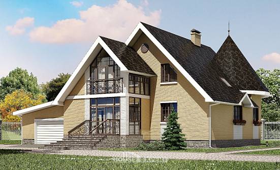 250-001-Л Проект двухэтажного дома мансардный этаж и гаражом, уютный загородный дом из блока Тихорецк | Проекты домов от House Expert
