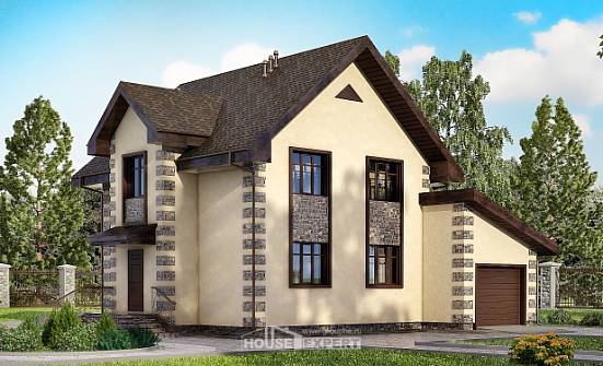 160-004-П Проект двухэтажного дома, гараж, недорогой загородный дом из керамзитобетонных блоков Анапа | Проекты домов от House Expert