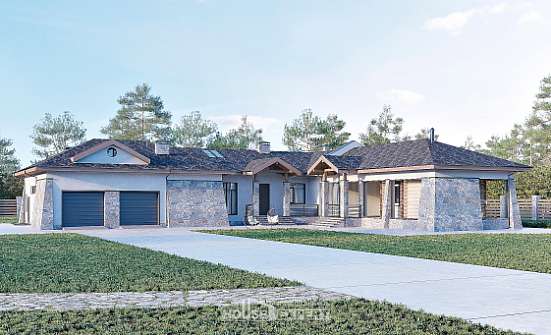 280-004-Л Проект одноэтажного дома и гаражом, просторный дом из арболита Крымск | Проекты домов от House Expert