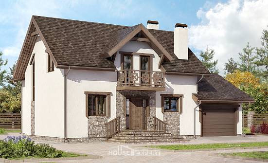 180-013-П Проект двухэтажного дома с мансардой и гаражом, небольшой дом из керамзитобетонных блоков Славянск-на-Кубани | Проекты домов от House Expert
