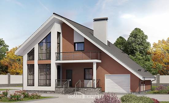 200-007-П Проект двухэтажного дома с мансардным этажом, гараж, классический загородный дом из газобетона Анапа | Проекты домов от House Expert