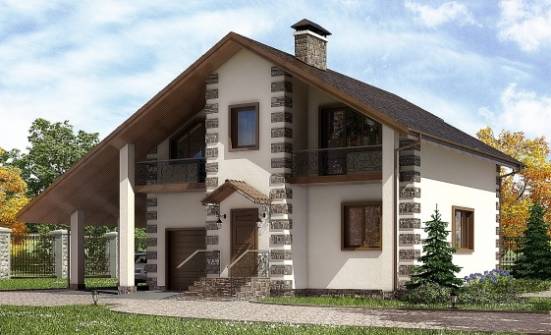 150-003-Л Проект двухэтажного дома мансардой, гараж, уютный загородный дом из бревен Белореченск | Проекты домов от House Expert