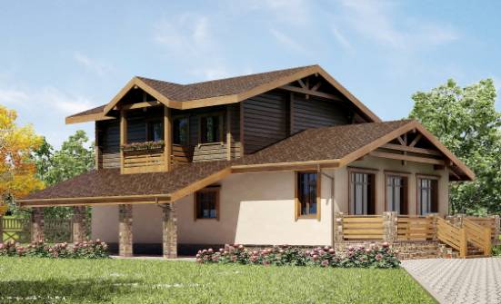 170-004-П Проект двухэтажного дома мансардный этаж и гаражом, уютный домик из теплоблока из дерева Новокубанск | Проекты домов от House Expert