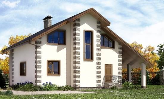 150-003-Л Проект двухэтажного дома мансардой, гараж, уютный загородный дом из бревен Белореченск | Проекты домов от House Expert