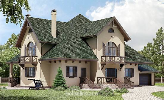 350-001-П Проект двухэтажного дома с мансардой и гаражом, уютный загородный дом из пеноблока Приморско-Ахтарск | Проекты домов от House Expert