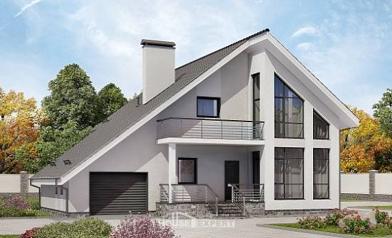 200-007-Л Проект двухэтажного дома мансардой и гаражом, классический коттедж из блока Апшеронск | Проекты домов от House Expert