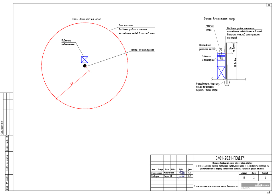Проект сноса и демонтажа воздушной линии связи - Технологическая карта демонтожа
