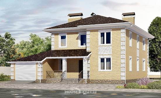220-006-Л Проект двухэтажного дома и гаражом, классический коттедж из теплоблока Новороссийск | Проекты домов от House Expert
