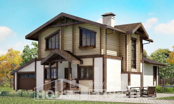 190-004-П Проект двухэтажного дома с мансардой и гаражом, уютный дом из газобетона из дерева, Сочи