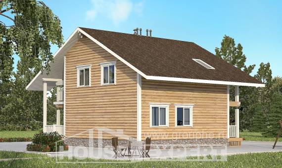 130-001-П Проект двухэтажного дома с мансардой, небольшой коттедж из бревен, Тимашёвск
