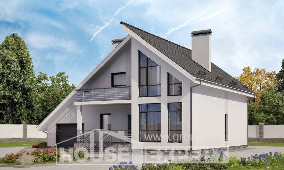 200-007-Л Проект двухэтажного дома с мансардным этажом и гаражом, уютный коттедж из теплоблока, Краснодар