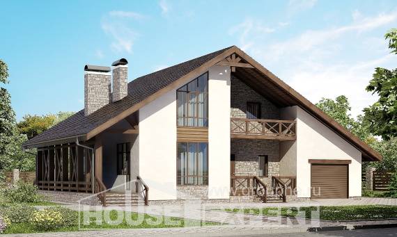 265-001-П Проект двухэтажного дома мансардный этаж, гараж, классический дом из бризолита, Краснодар