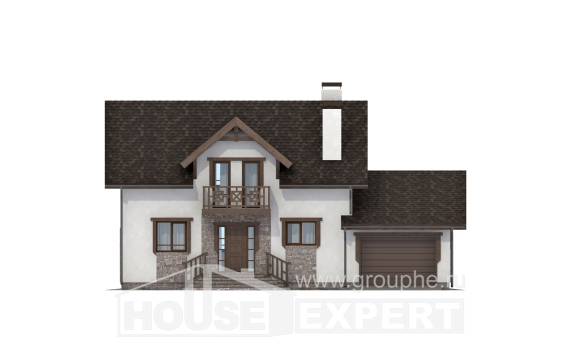 180-013-П Проект двухэтажного дома мансардный этаж и гаражом, скромный домик из пеноблока, Приморско-Ахтарск