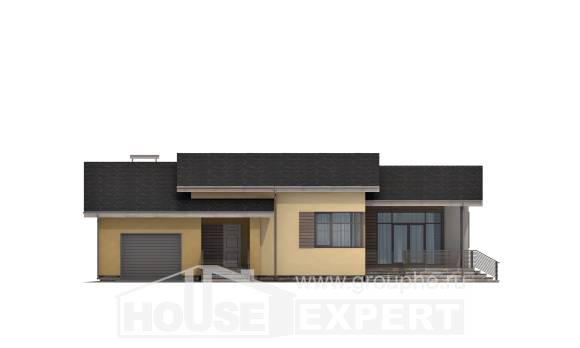 135-002-Л Проект одноэтажного дома и гаражом, бюджетный загородный дом из керамзитобетонных блоков, Кропоткин