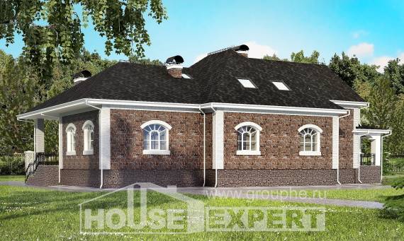 490-001-П Проект трехэтажного дома с мансардой и гаражом, большой домик из кирпича, Абинск