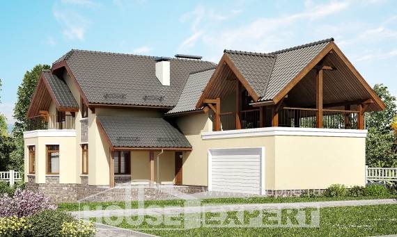 255-003-П Проект трехэтажного дома мансардой, гараж, уютный загородный дом из газосиликатных блоков, Новороссийск