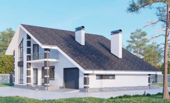 190-008-П Проект двухэтажного дома с мансардным этажом и гаражом, красивый домик из газобетона, Горячий Ключ