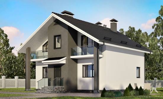 150-005-Л Проект двухэтажного дома с мансардным этажом, красивый загородный дом из поризованных блоков, Кореновск