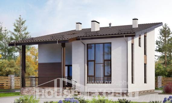 140-005-П Проект двухэтажного дома мансардный этаж, классический загородный дом из арболита, Новороссийск