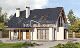 155-012-П Проект двухэтажного дома с мансардой, скромный домик из поризованных блоков, Абинск