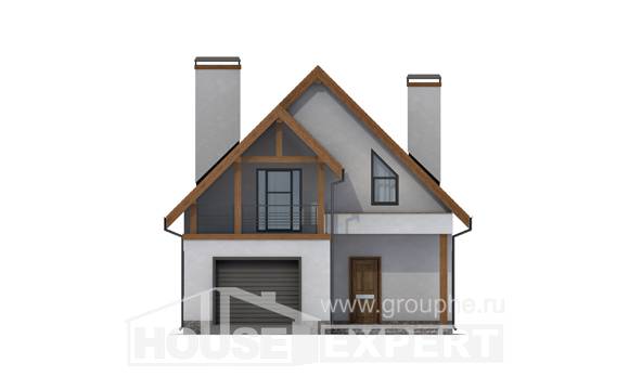 120-005-П Проект двухэтажного дома с мансардным этажом, гараж, компактный коттедж из арболита, Сочи