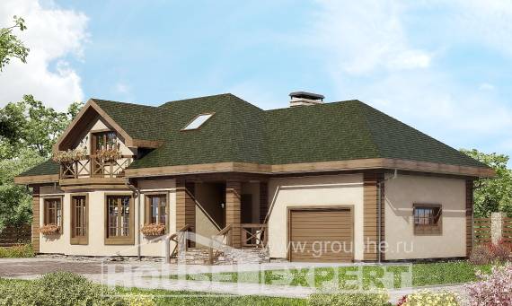 180-010-П Проект двухэтажного дома с мансардным этажом, гараж, современный домик из керамзитобетонных блоков, Апшеронск
