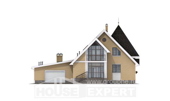 250-001-Л Проект двухэтажного дома с мансардным этажом, гараж, средний дом из бризолита, Абинск