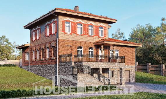 380-002-Л Проект трехэтажного дома и гаражом, просторный домик из кирпича, Славянск-на-Кубани