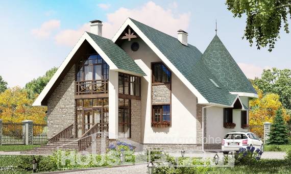170-003-Л Проект двухэтажного дома с мансардой, экономичный домик из пеноблока, Лабинск