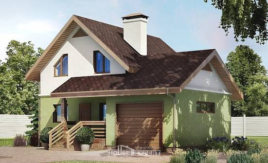 120-002-П Проект двухэтажного дома мансардой, гараж, простой коттедж из газобетона, Геленджик