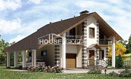 150-003-Л Проект двухэтажного дома с мансардой и гаражом, бюджетный коттедж из дерева, Славянск-на-Кубани