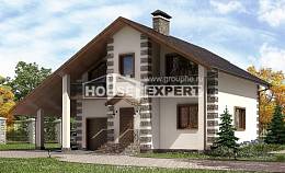 150-003-Л Проект двухэтажного дома с мансардным этажом, гараж, бюджетный домик из бревен, Приморско-Ахтарск