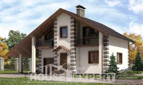 150-003-Л Проект двухэтажного дома с мансардным этажом, гараж, бюджетный домик из бревен, Приморско-Ахтарск