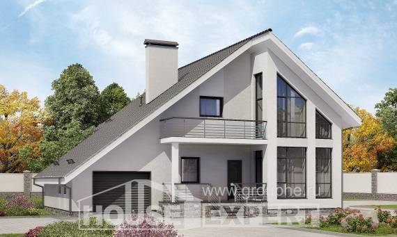 200-007-Л Проект двухэтажного дома с мансардой, гараж, современный дом из газобетона, Крымск