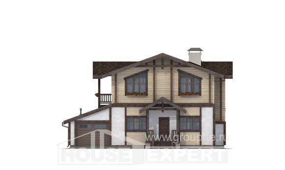 190-004-П Проект двухэтажного дома с мансардой и гаражом, красивый коттедж из керамзитобетонных блоков из бревен, Новокубанск