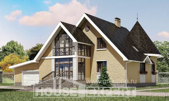 250-001-Л Проект двухэтажного дома мансардой, гараж, красивый дом из арболита, Крымск
