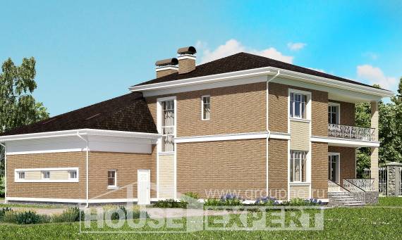 335-002-П Проект двухэтажного дома и гаражом, просторный домик из кирпича, Крымск